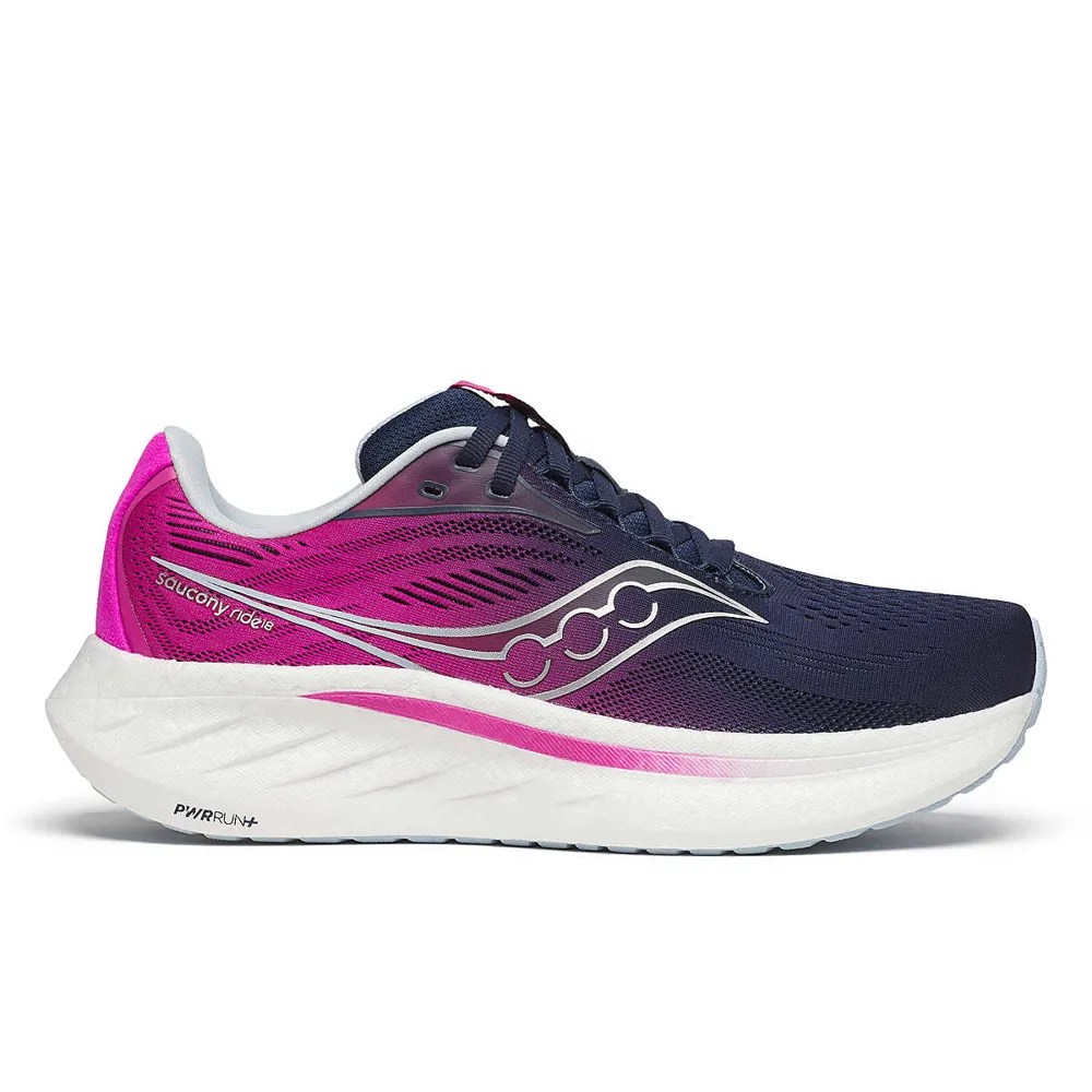 Saucony Ride 18 Womens Road Running Shoe Navy/Fuchsia 8 UK