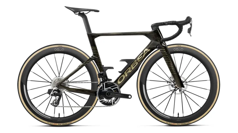  2027 Orbea Orca Aero M11e LTD PWR Road Bike - Magic Gold C. View Titanium
