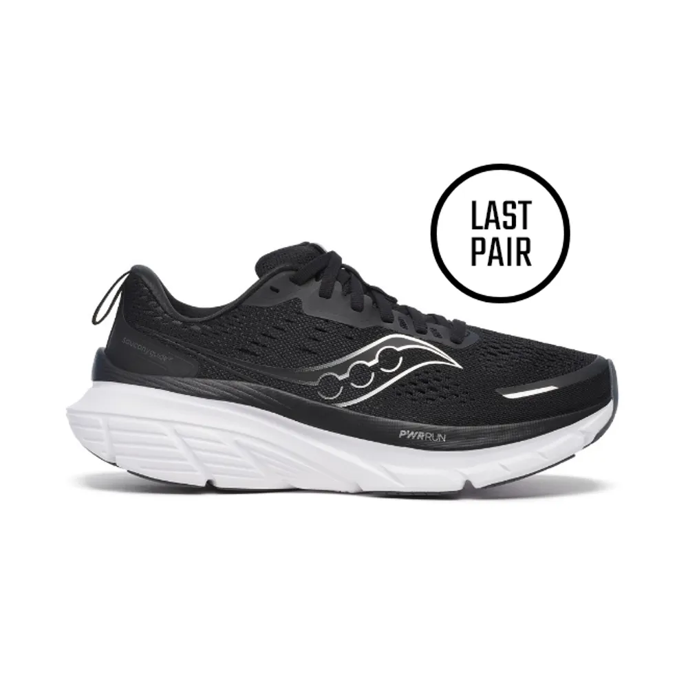 Saucony Guide 18 Womens Wide Fit Support Road Running Shoes - Black White - UK7.5