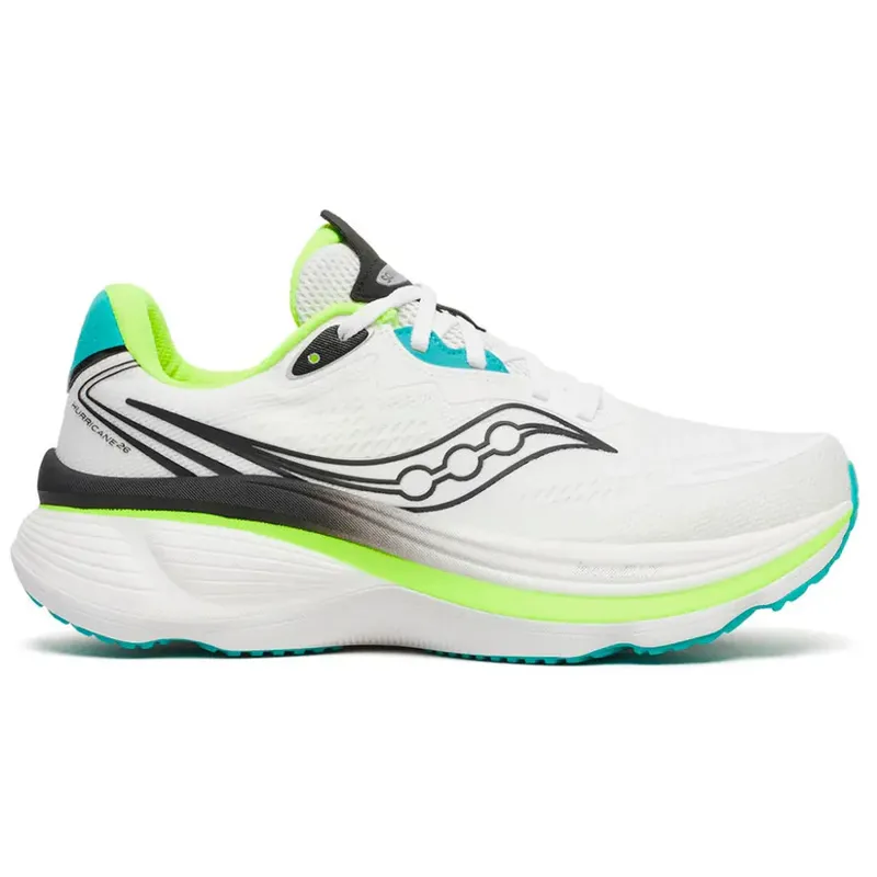 Saucony Hurricaine 26 Mens Max Cushioned Supportive Road Running Shoe - White Citron