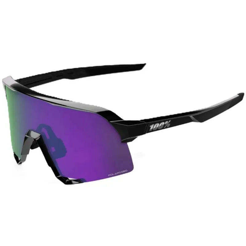 100% S3 Sunglasses - Polished Black HiPER Lavender Mirror Polarized Lens