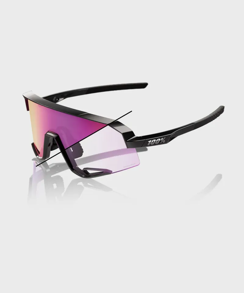 100% Slendale Glasses - Gloss Black Purple Flash Mirror Photochromic Lens