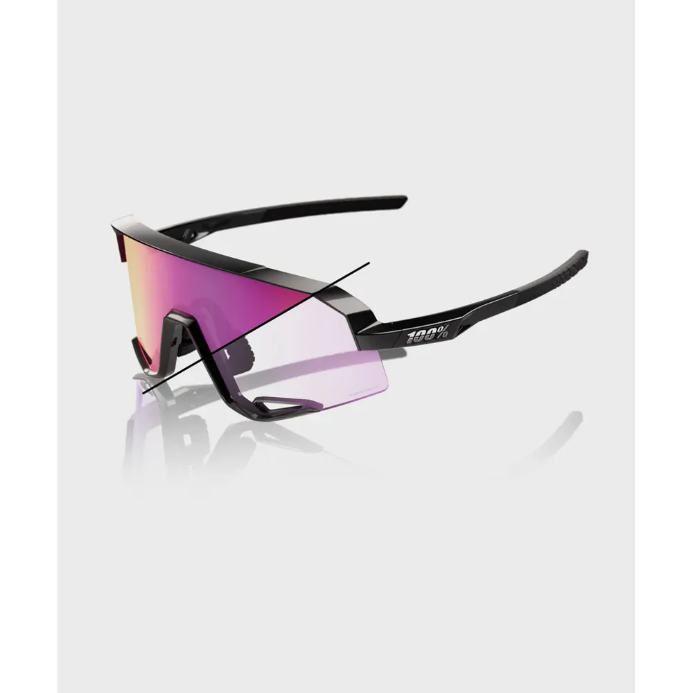 100% Slendale Glasses - Gloss Black Purple Flash Mirror Photochromic Lens