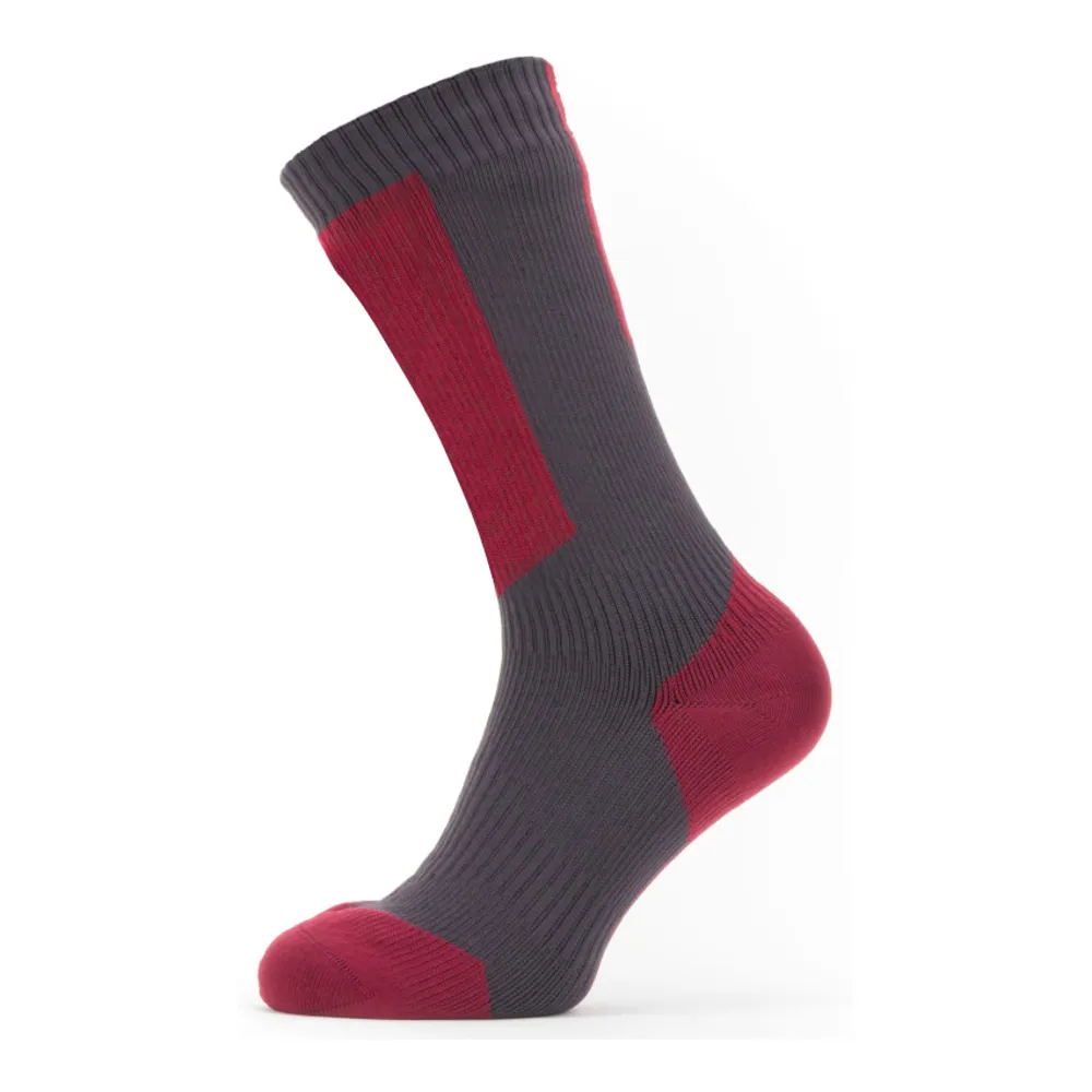 Sealskinz Waterproof Cold Weather Mid Length Sock with Hydrostop - Grey Red